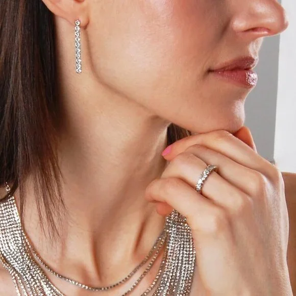 Diamond Drop Earrings Women Cubic Zirconia Silver Dangle Statement Jewelry - Picture 5 of 9